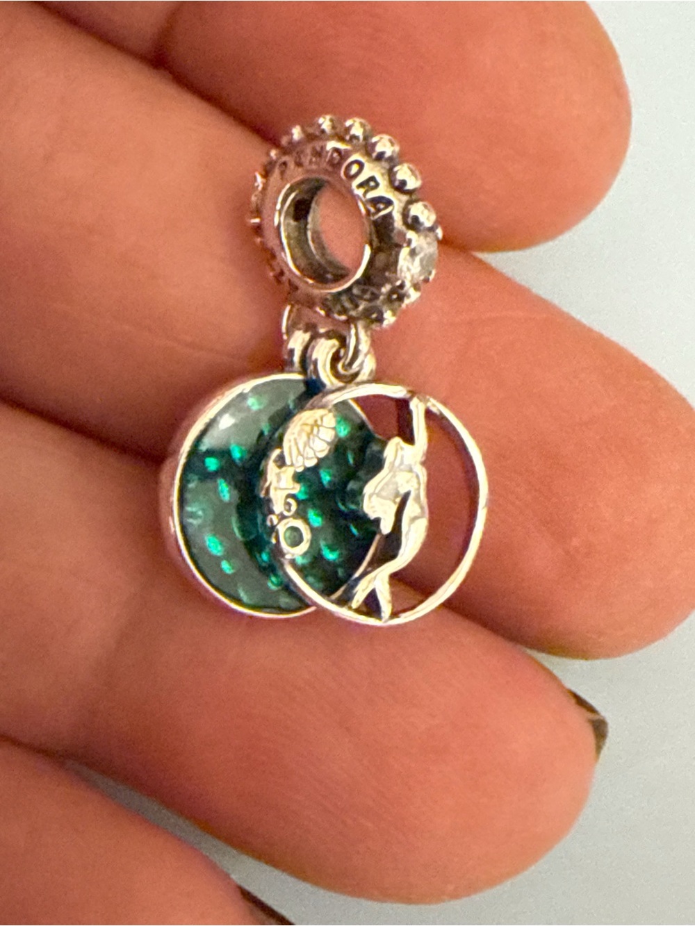 Pandora Teal Duo Disc Dolphin Dangle Charm - Silver